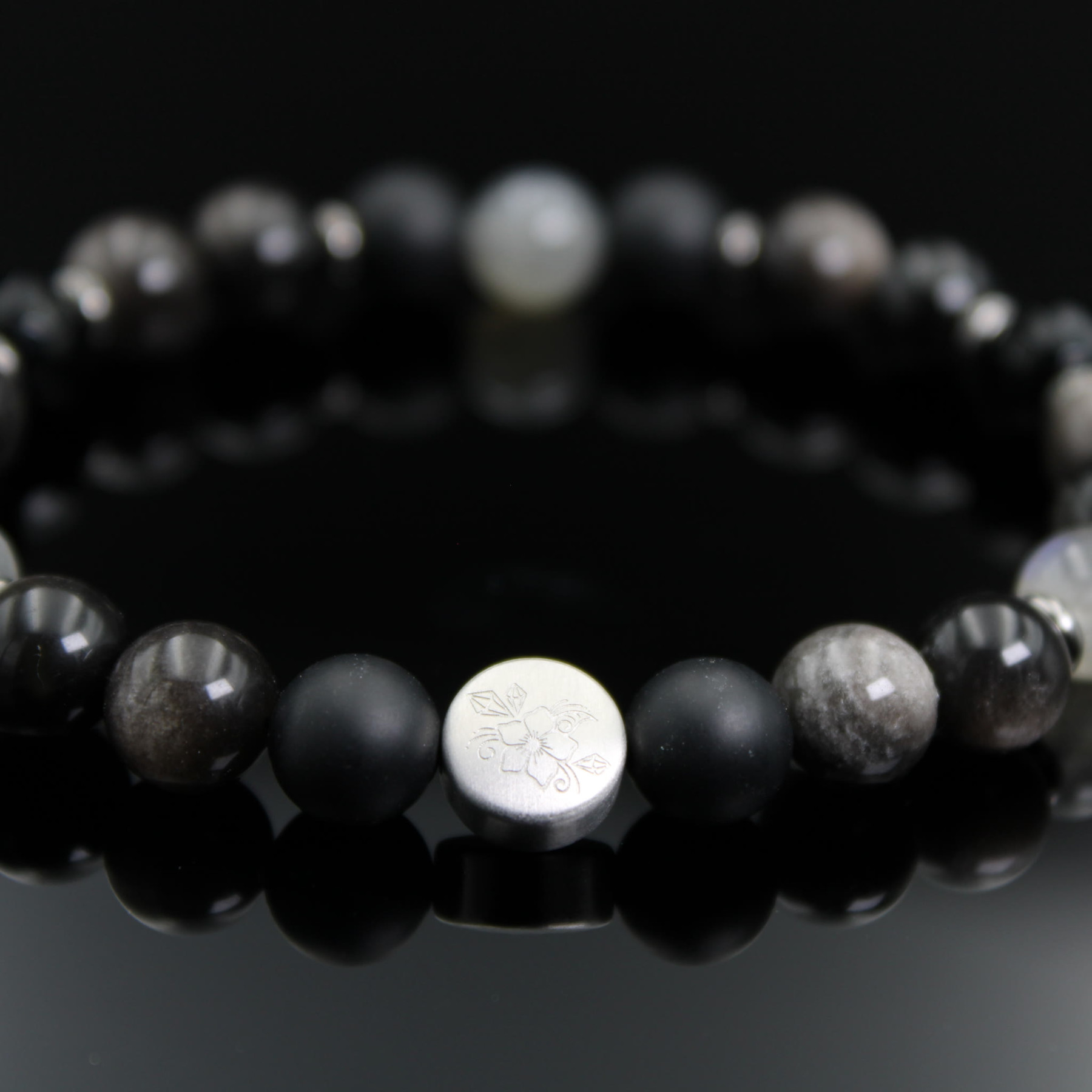 Armband Onyx Silberglanz-Obsidian Labradorit 8 mm Perlen