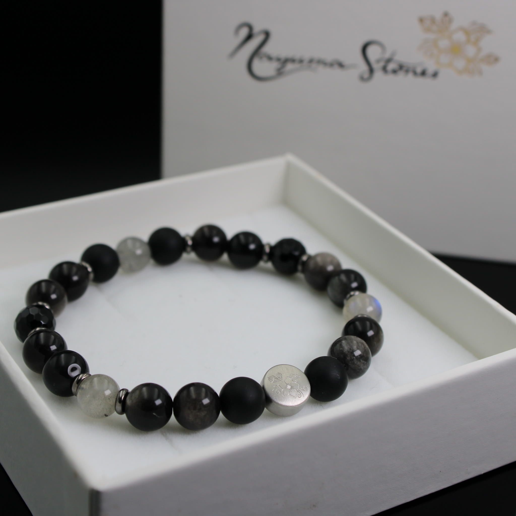 Armband Onyx Silberglanz-Obsidian Labradorit 8 mm Perlen