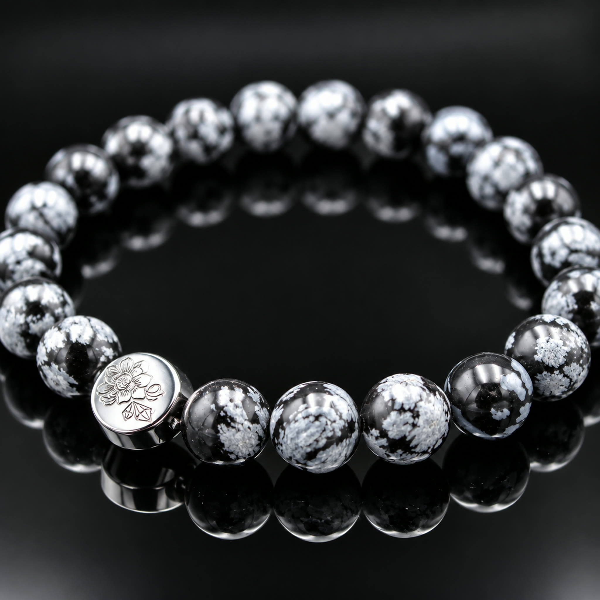 Armband Schneeflockenobsidian 8 mm Perlen