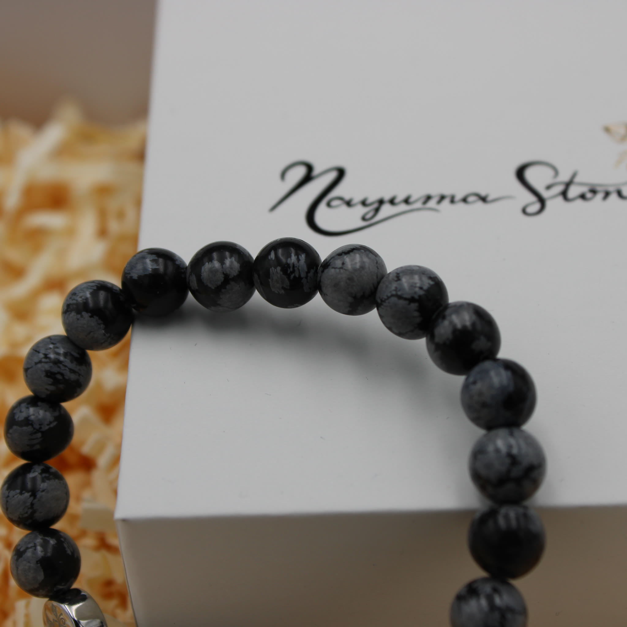 Armband Schneeflockenobsidian 8 mm Perlen