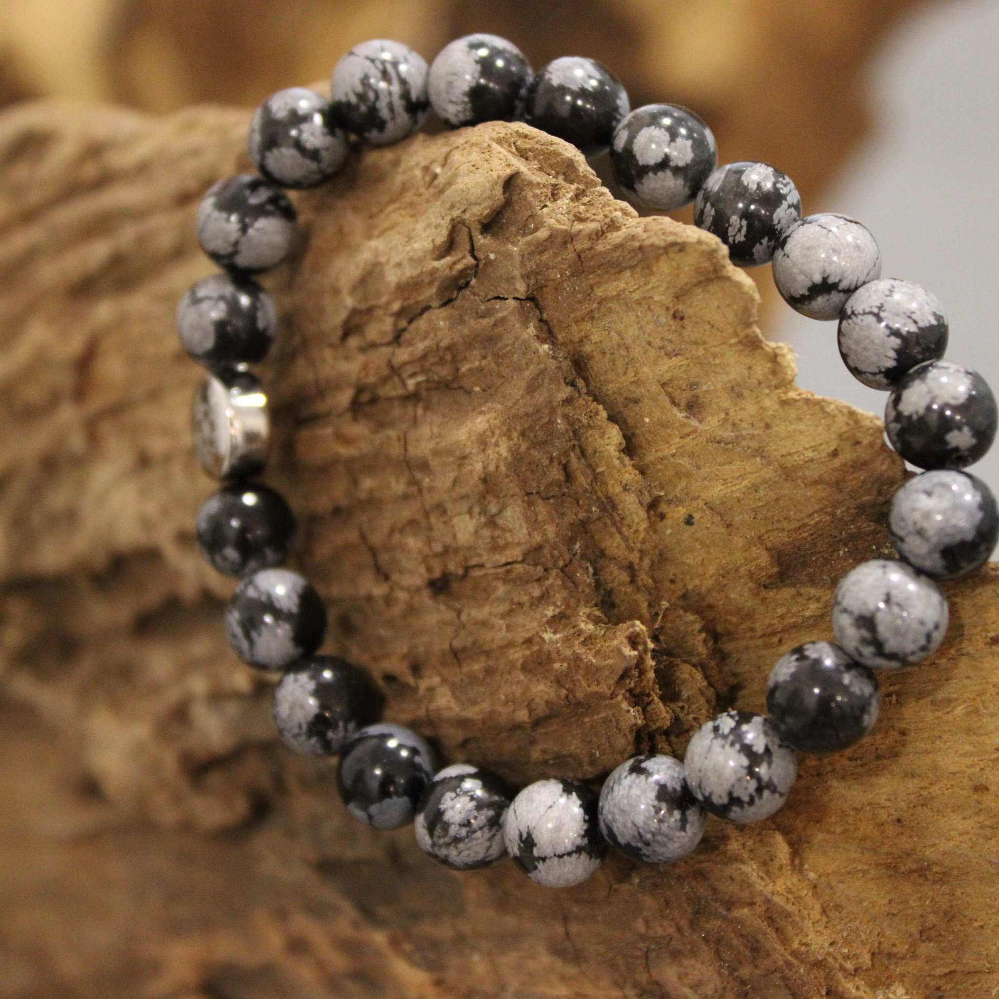 Armband Schneeflockenobsidian 8 mm Perlen