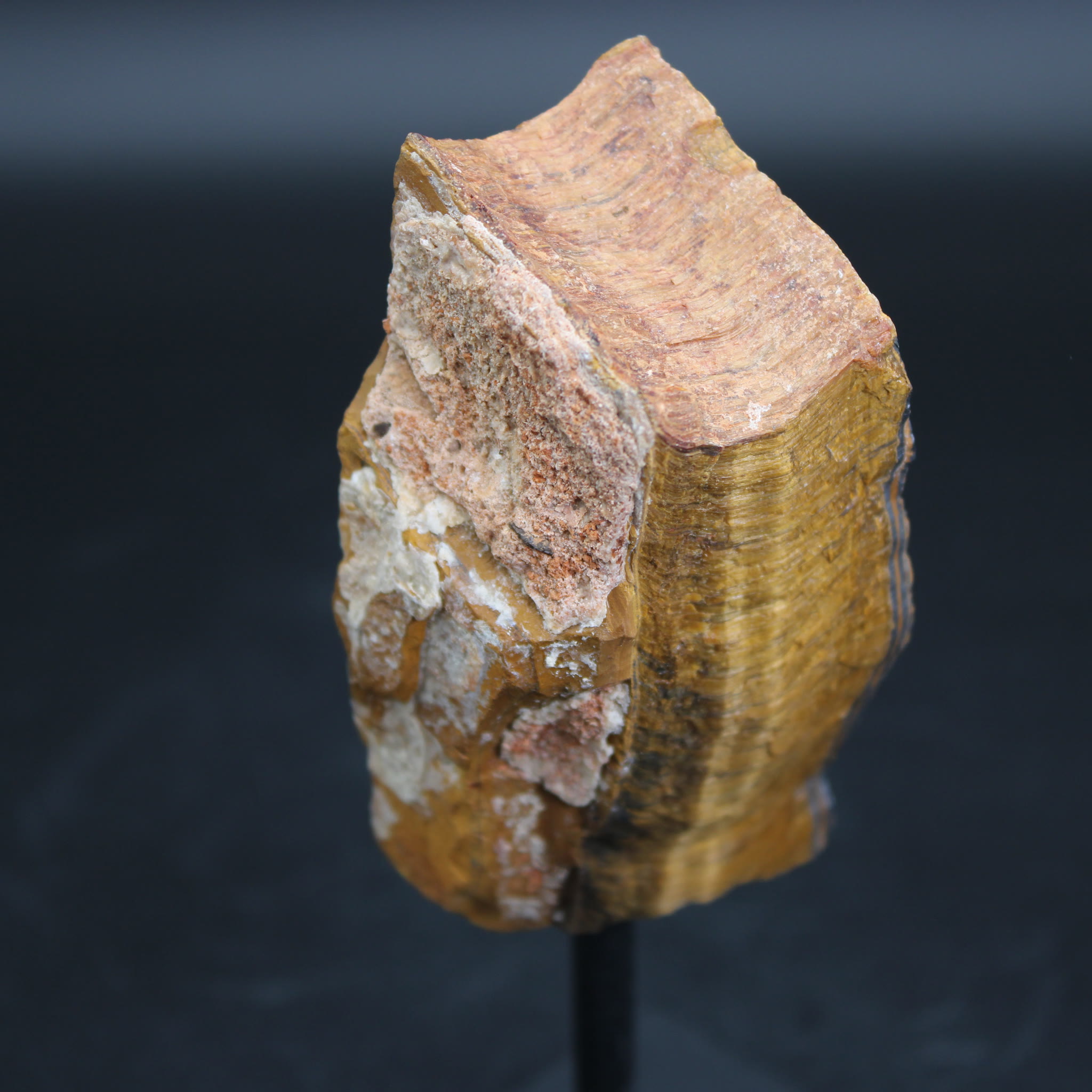 Tigerauge Rohstein auf Metallständer 311 g Unikat